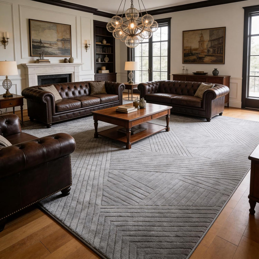 Grey 8x10 Modern Geometric Area Rug, Washable Living Room Rug