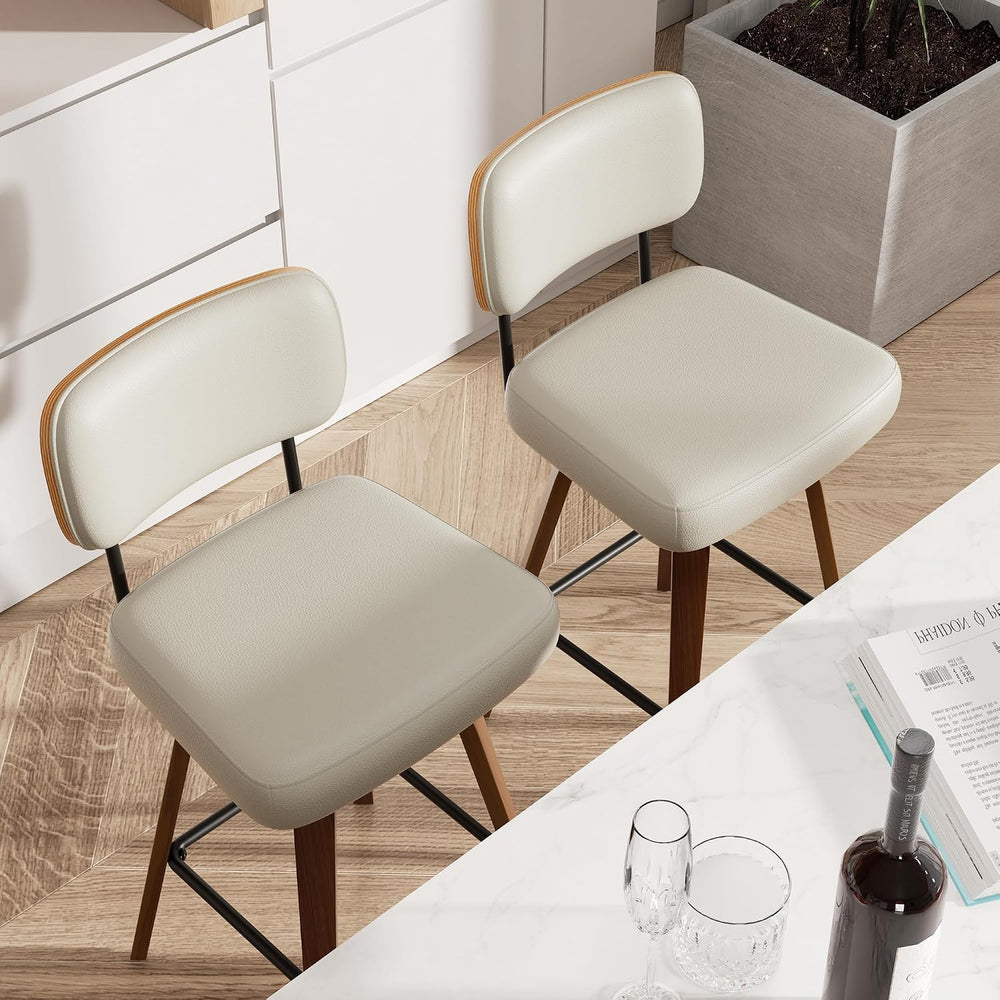 Swivel Bar Stools Set of 2, 26" Upholstered Faux Leather Counter Height ...