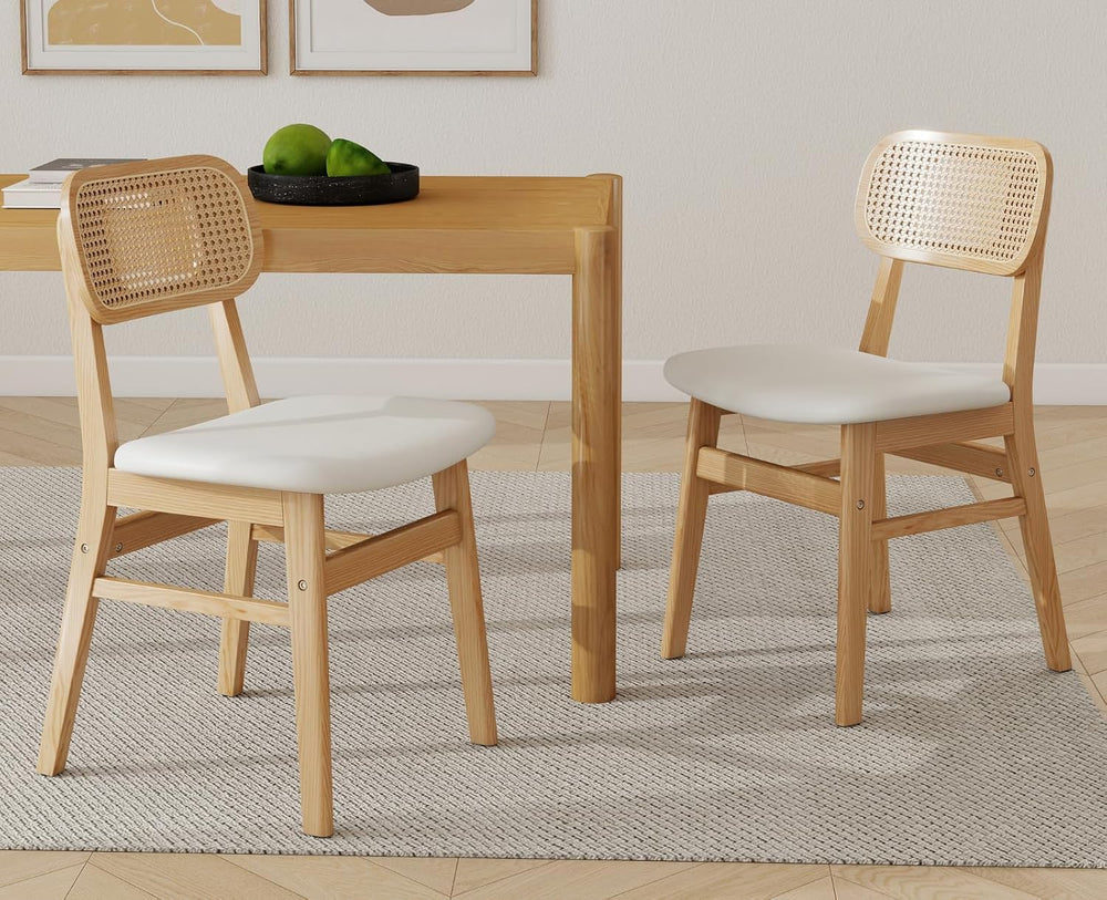 Shunzhi Rattan Dining Chairs Set of 2, Upholstered Farmhouse Dining Room Chai...