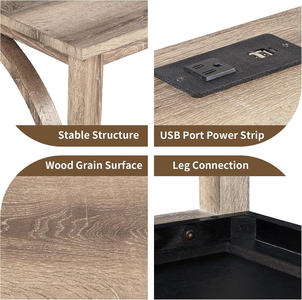 59" Counter Height Bar Table Set with Power Outlet, Industrial Breakfast...