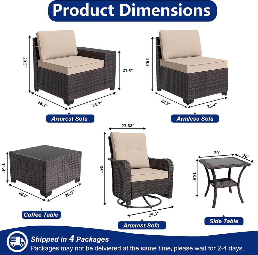9 Pieces Patio Furniture Set with 2 Swivel Chairs Patio Furniture Outdoor Sec...