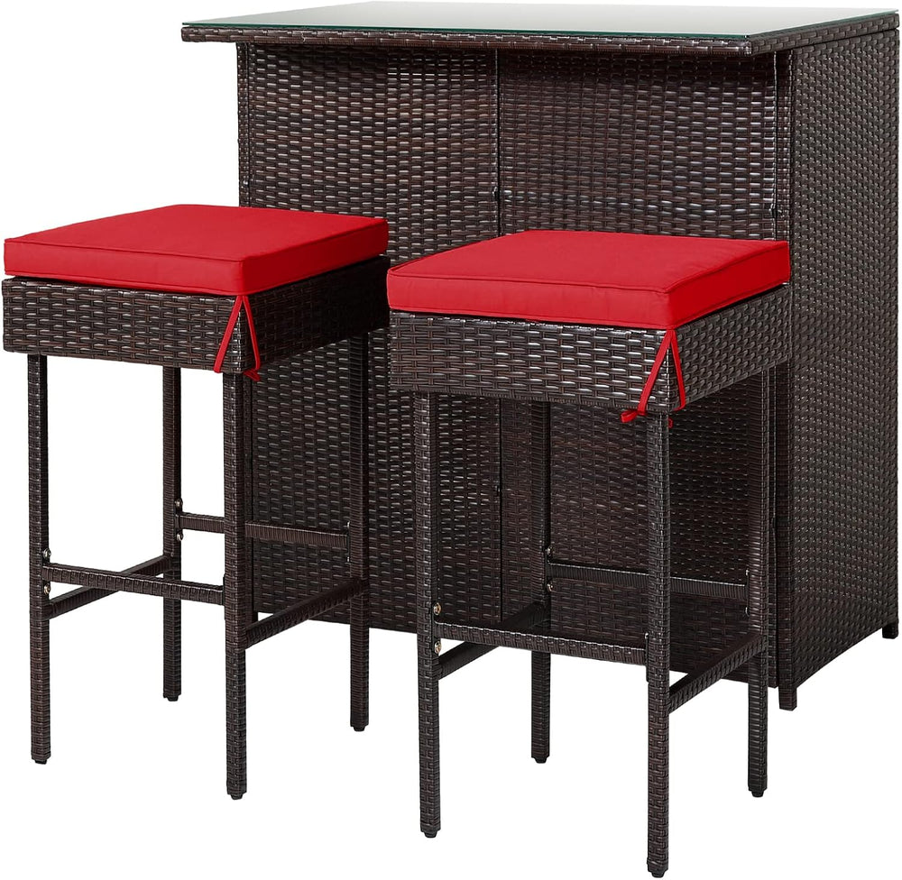 DORTALA 3 Pieces Rattan Patio Bar Table & Stool Set, Patio Furniture Set ...
