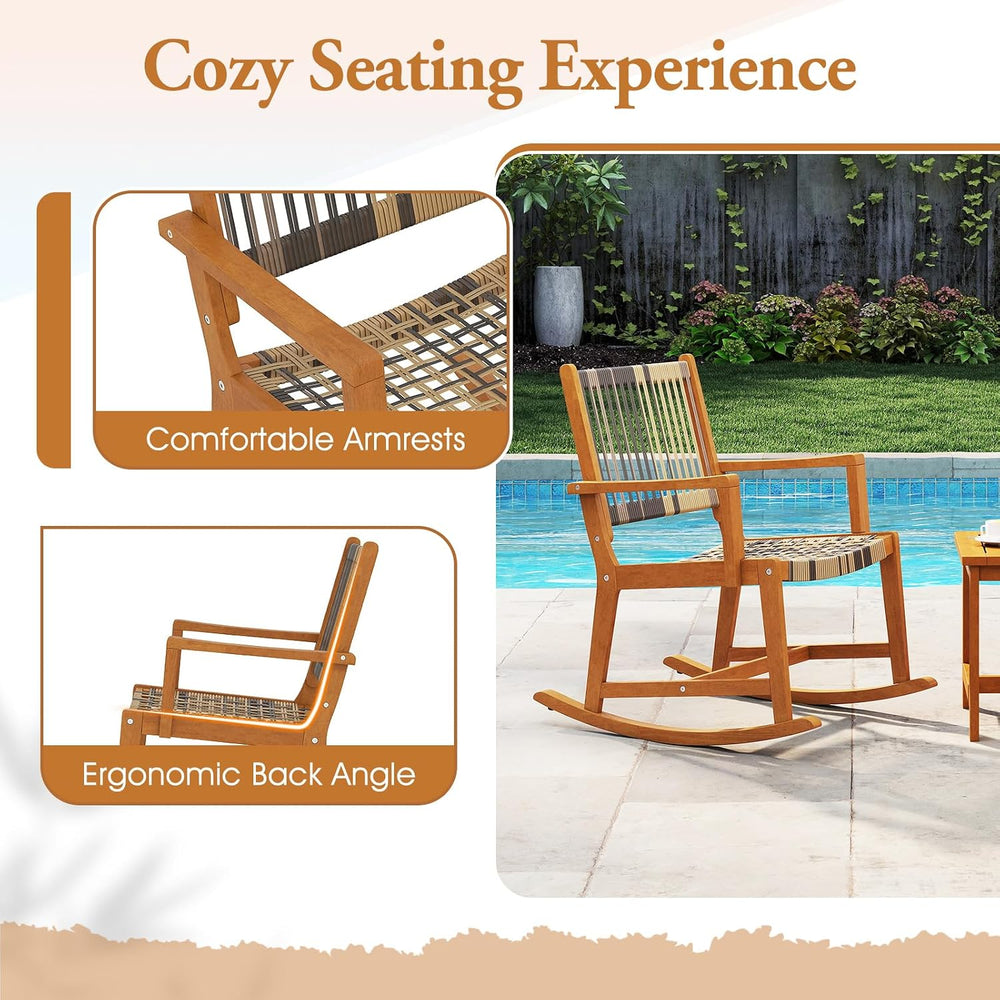 HAPPYGRILL 3 Pieces Rocking Bistro Set, PE Rattan Front Porch Chairs with Cof...