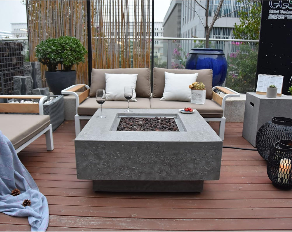 Elementi Manhattan Concrete Fire Pit 36" x 36" Outdoor Patio Firepi...