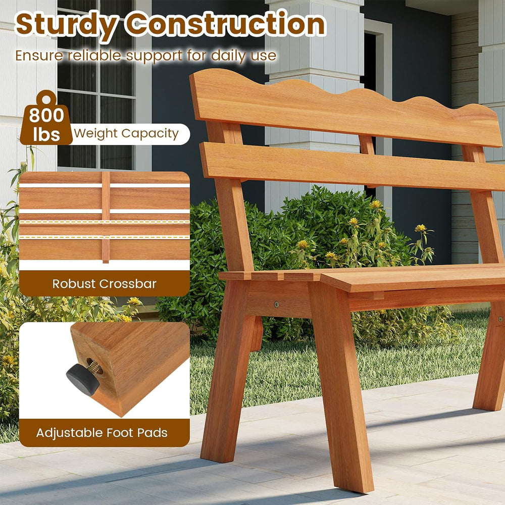 Tangkula Acacia Wood Outdoor Bench with Backrest, 2-Person Patio Garden Bench...