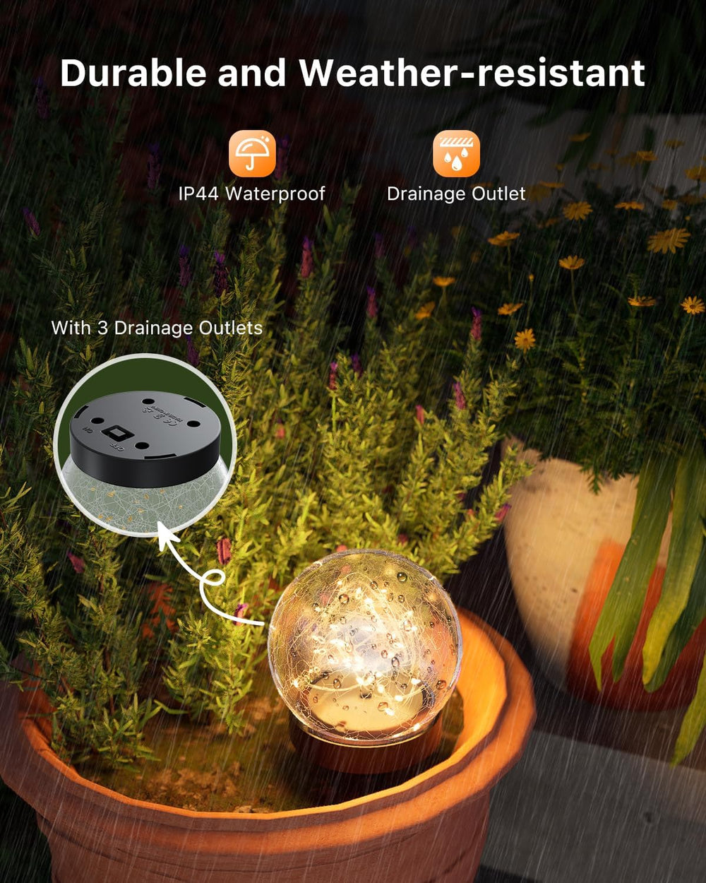 4 Pack 3.94" Warm White Solar Powered Cracked Glass Globe Lights