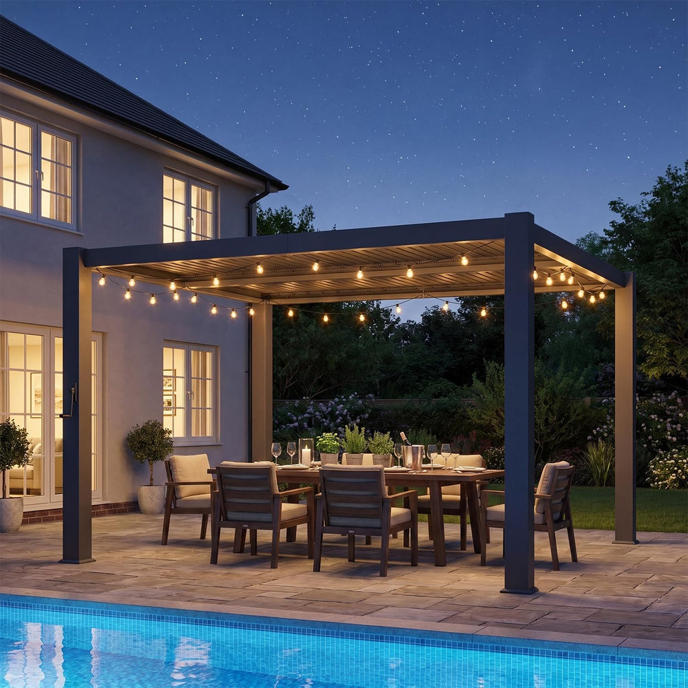 Aoxun Louvered Pergola 10x10, 3.8" Thick Posts, 82.5 MPH Wind Resistance