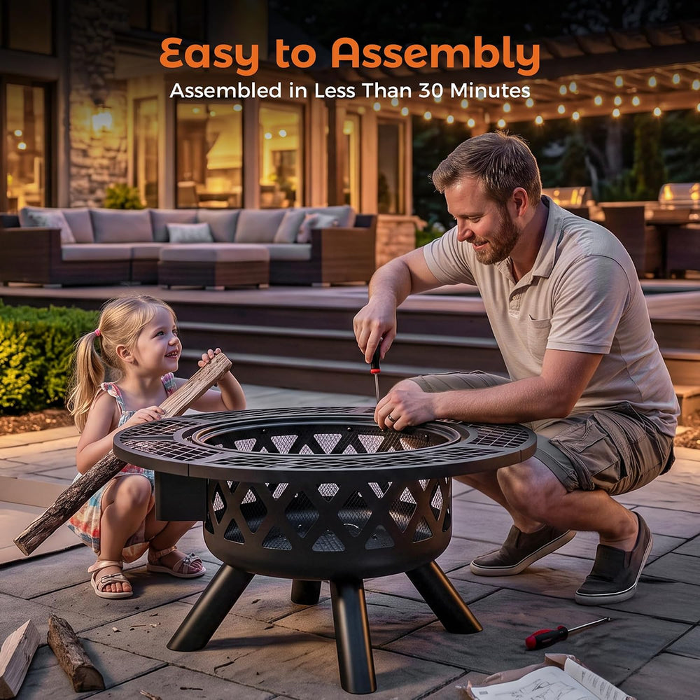 Outdoor Fire Pits for Outside Wood Burning Fire Pit with Cooking Grill