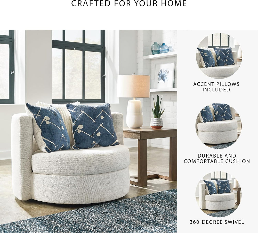 Signature Design by Ashley Oversized Round Swivel Accent Chair, Ivory