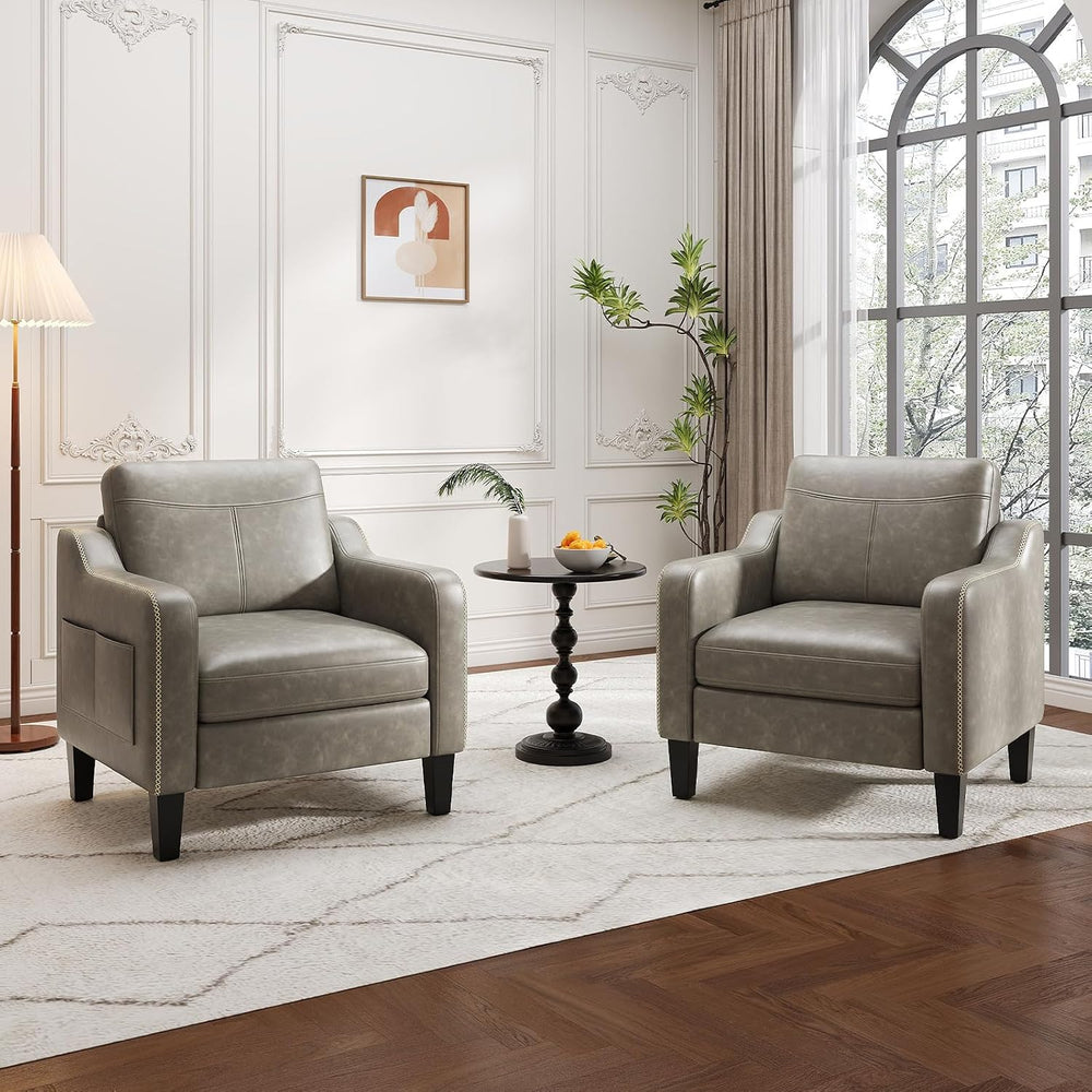 MALOL PU Leather Accent Chair, Mid-Century Modern Living Room Armchair Sofa w...