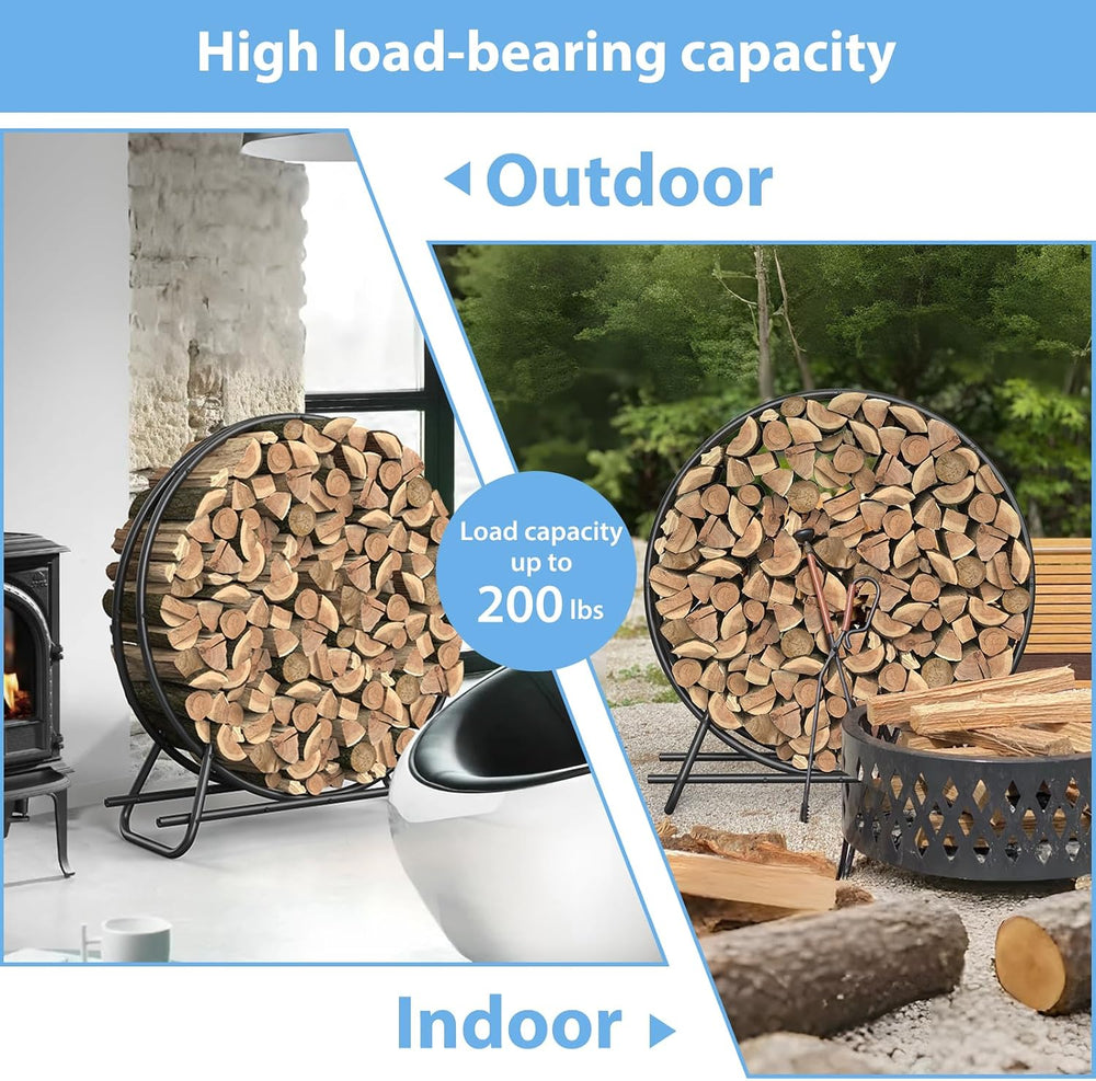 48 Inch Metal Pipe Firewood Rack Circle for Indoor and Outdoor Use