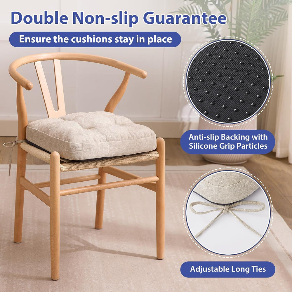 IASEAHK Memory Foam Dining Chair Cushions, Beige, 16.5"x16.5"x3.5&q...