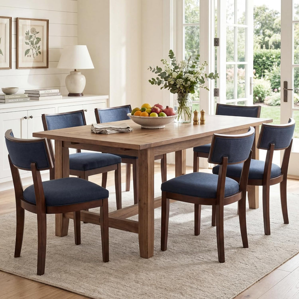 Blue Dining Chairs Set of 6, Upholstered Linen Fabric Dining Room Chairs with...