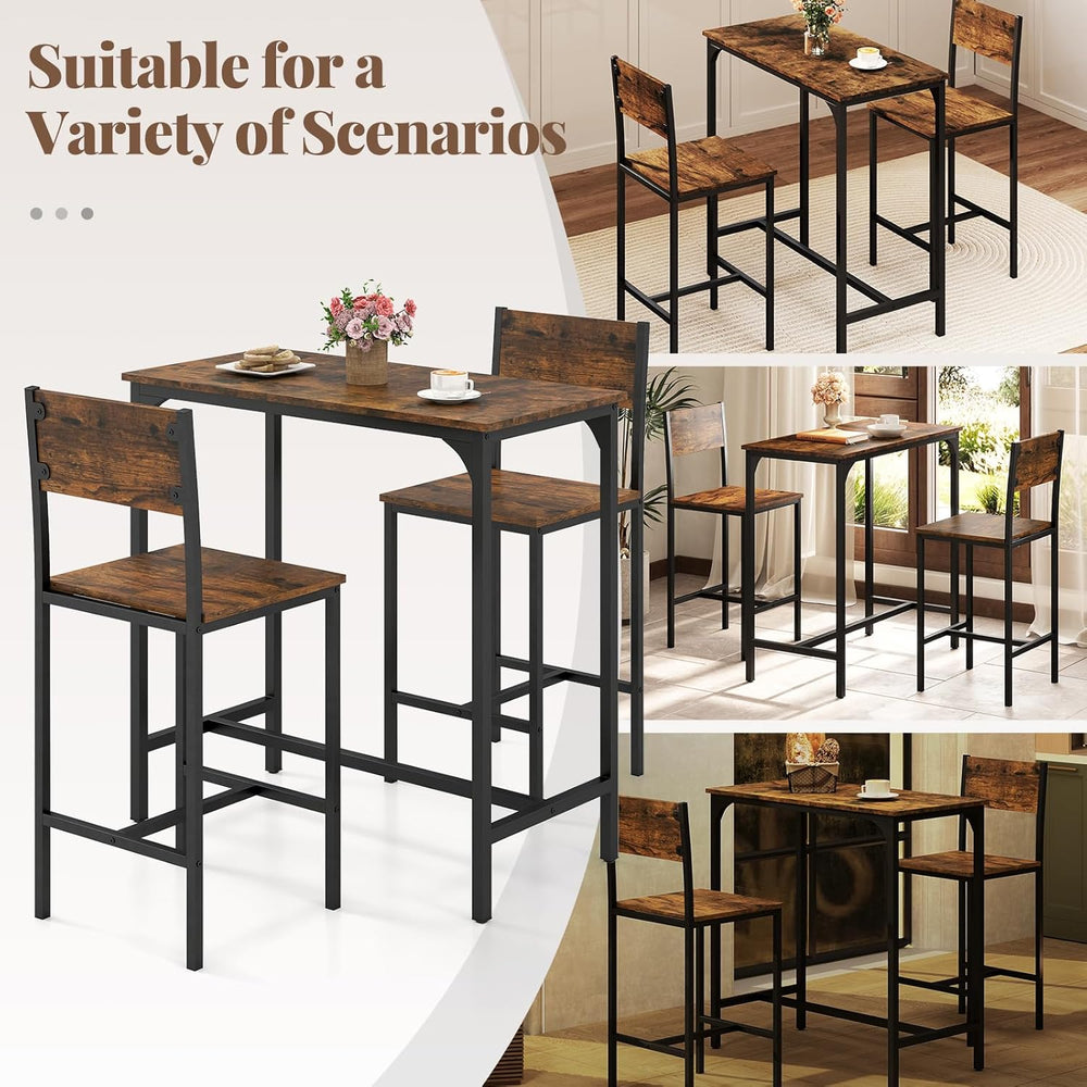 GIANTEX 3-Piece Bar Table and Chair Set with 2 Counter Height Bar Stools, Bre...