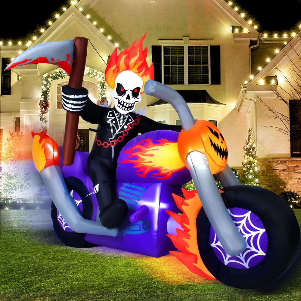 6 FT Halloween Inflatable Grim Reaper Motorcycle with Built-in LEDs