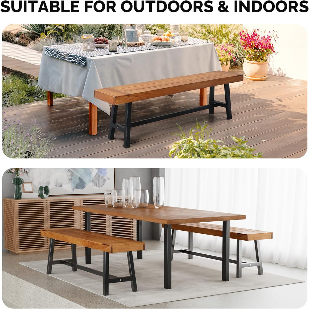 VINGLI Outdoor Bench with Metal Legs Rustic, Wood Dining Bench Indoor Outdoor...