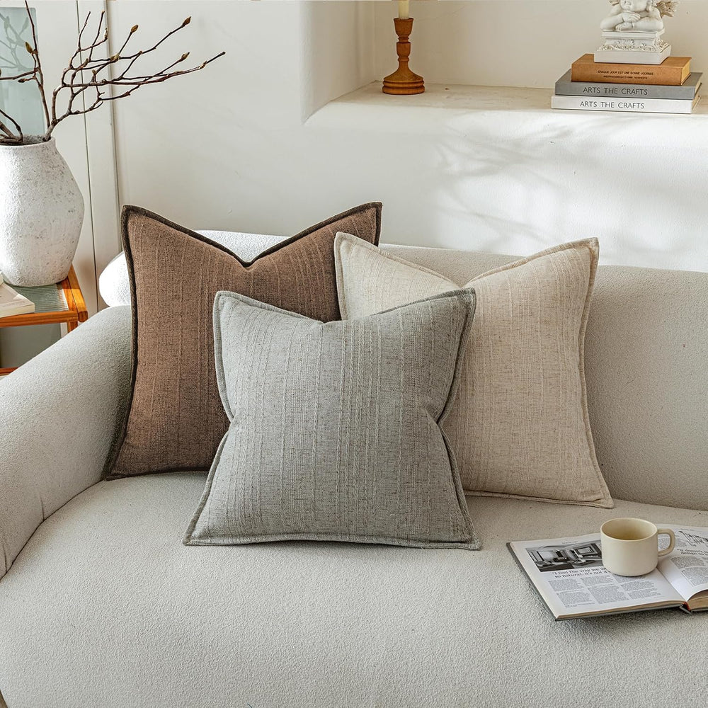 a moment Linen Pillow Covers Set of 2,Boho Farmhouse Throw Pillowcases Neutra...