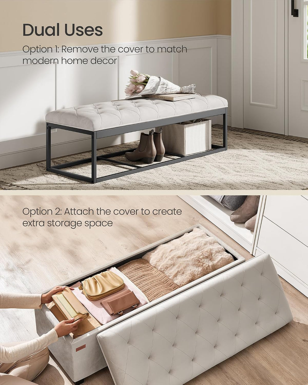 SONGMICS Storage Ottoman Bench, Foot Rest with Legs, Load up to 661.4 lb