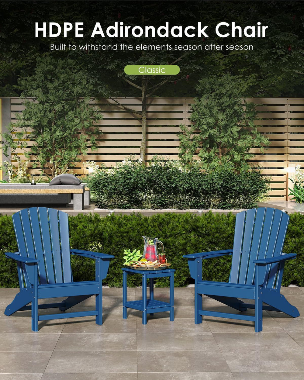 GREENVINES Oversized Adirondack Chairs Set of 2, HDPE All Weather, Blue