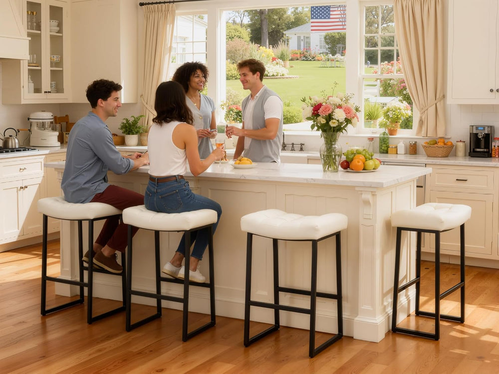 RNKSFX Black and White Modern Bar Stools Set of 3 for Kitchen Counter 24 inch...
