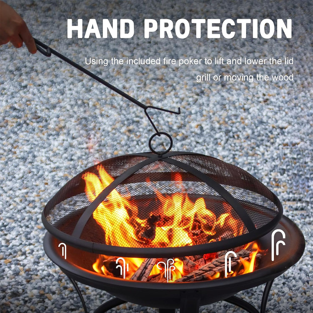 Panovue 22 in Firepit for Outside Outdoor Small Fire Pit with Mesh Lid