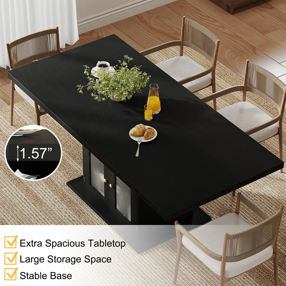 HSH 63" Modern Black Dining Table for 6, Dinner Table with Storage Cabinet