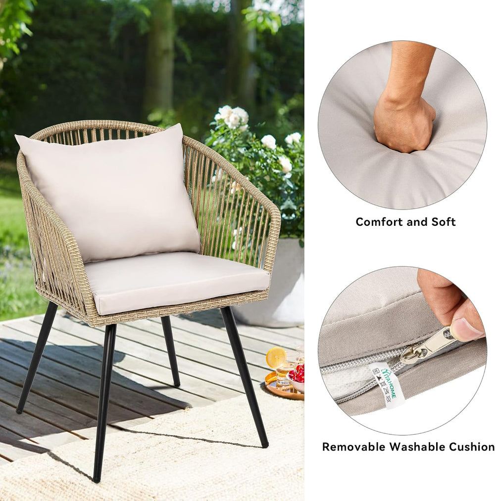 YITAHOME 3-Piece Wicker Small Patio Balcony Chair Set, Outdoor Rattan Convers...