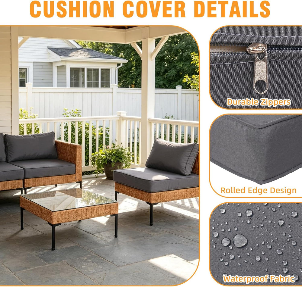 8Pcs Patio Cushion Covers with Zipper, Outdoor Couch Covers Replacement, Outd...