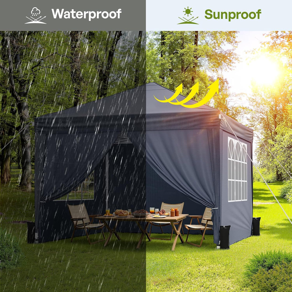 10x10 Pop Up Canopy Tent with Sidewalls, Portable Shelter,Dark Grey