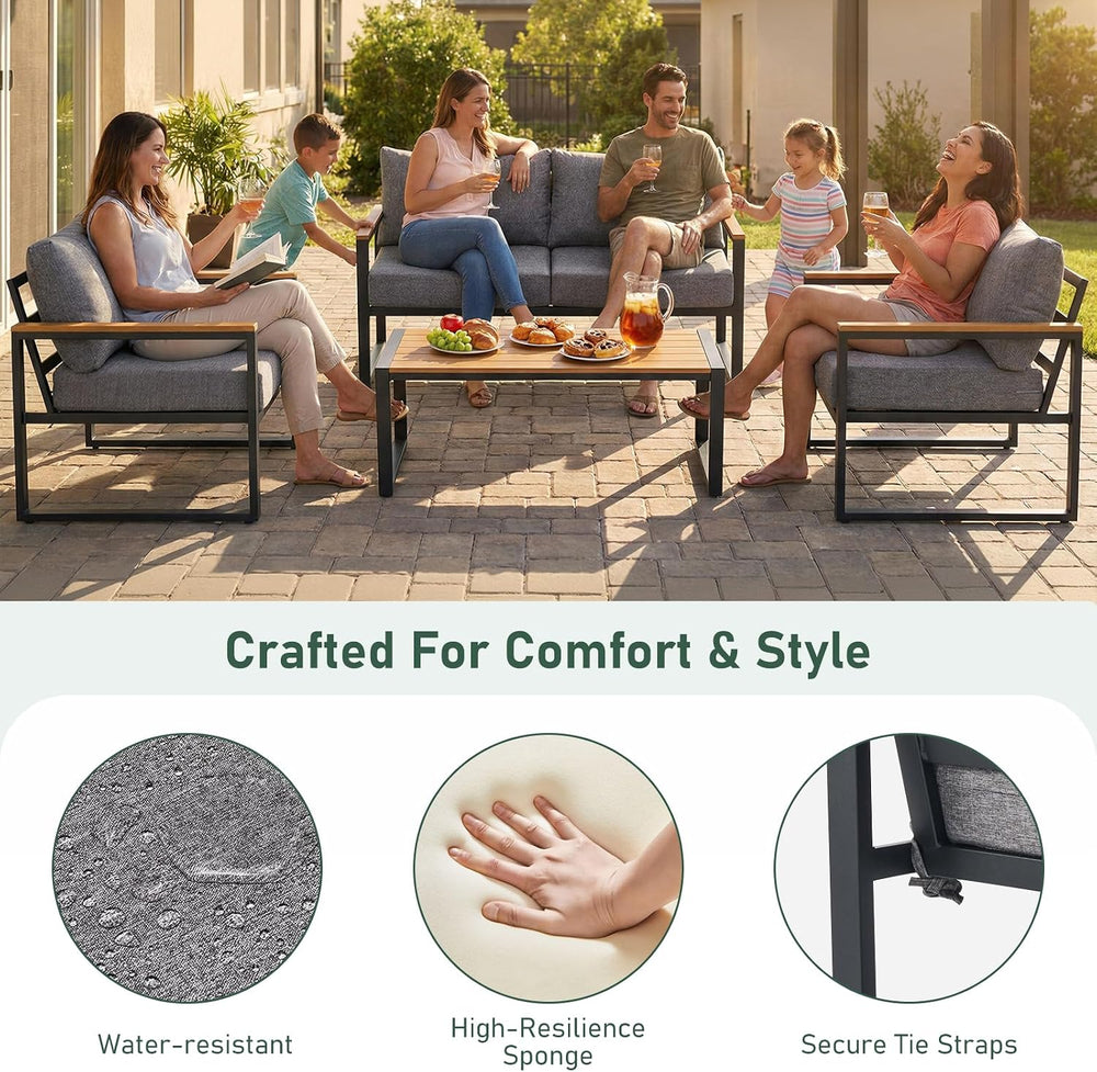 Furnimart 4-Piece Metal Patio Conversation Set, Deep Seating Outdoor Sofa wit...