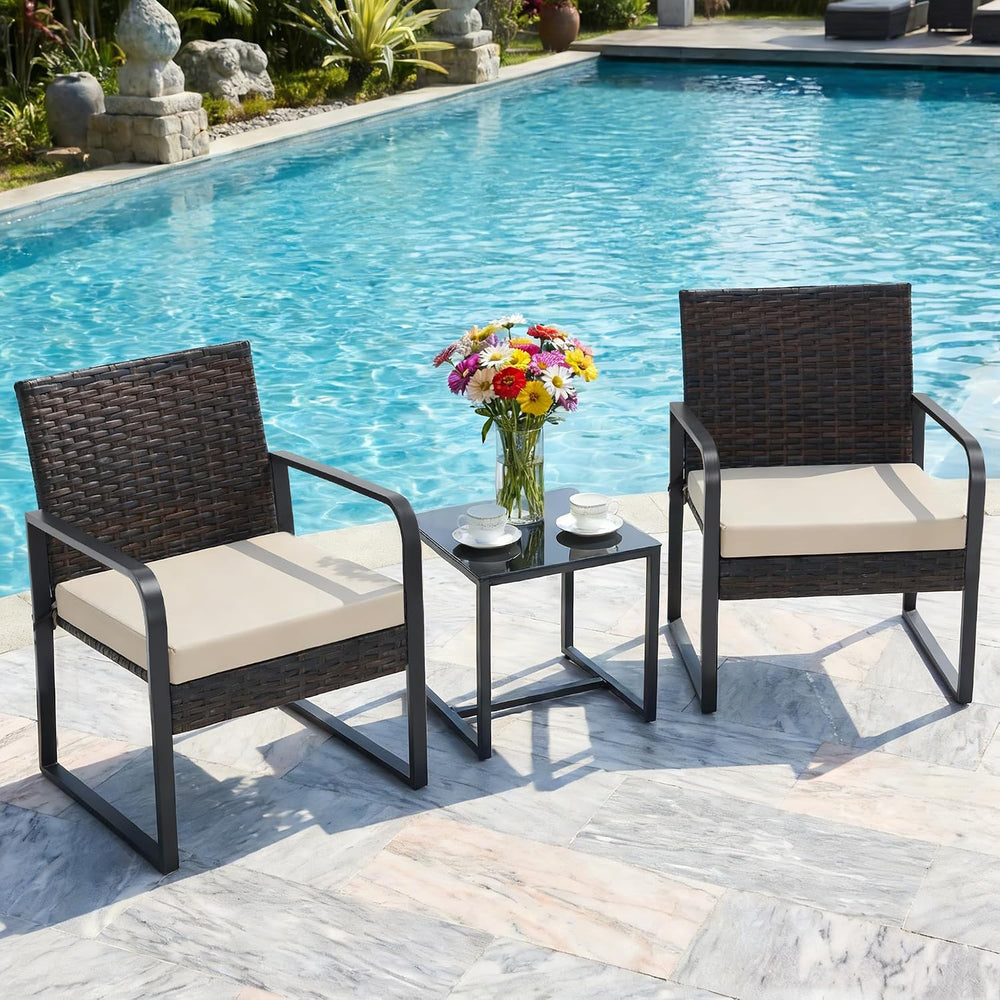 Bezseller 3-Piece Patio Furniture Set, Wicker Bistro Set, Brown