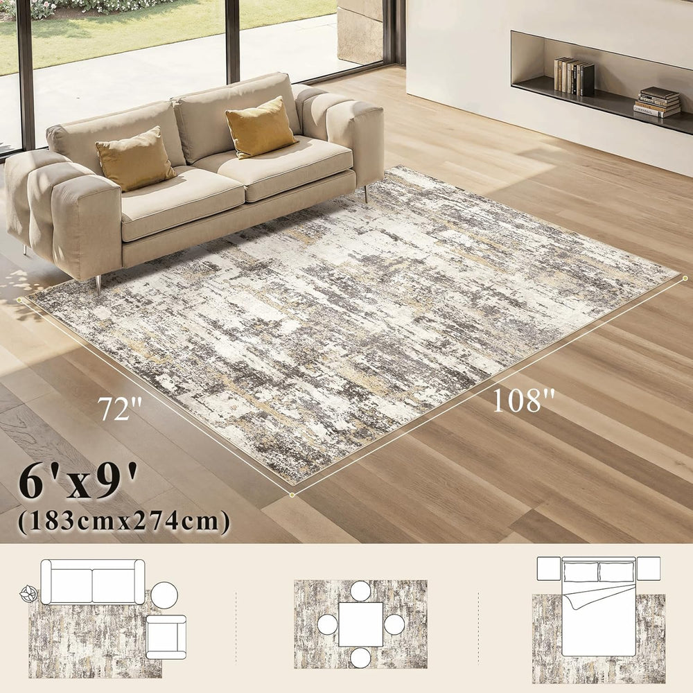 6x9 Area Rugs Abstract Washable Living Room Rug, Gold Brown
