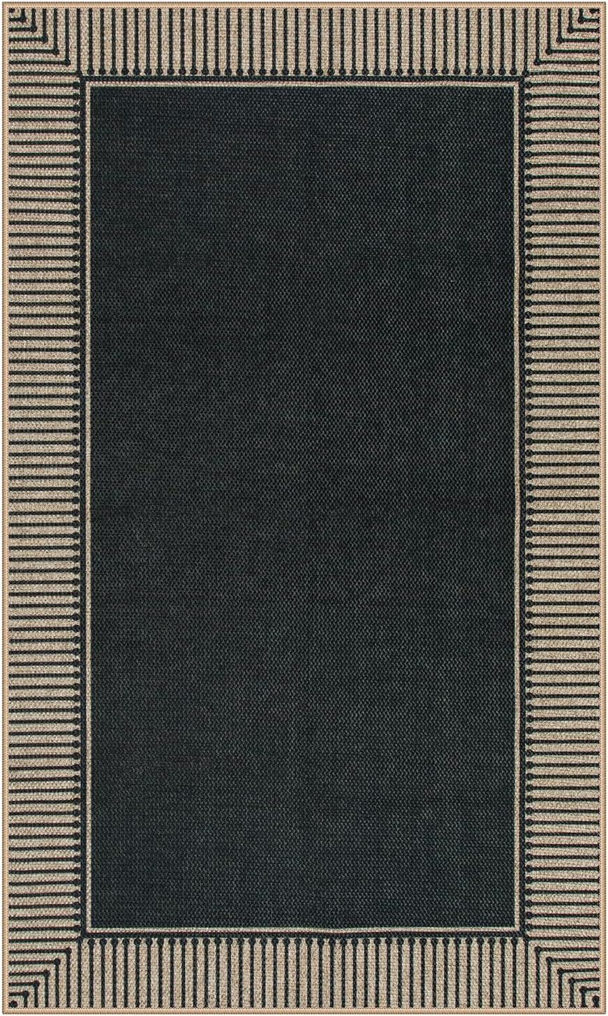 Moynesa Striped Border Easy Jute Outdoor Patio Rug 3x5, Washable Entryway Rug...