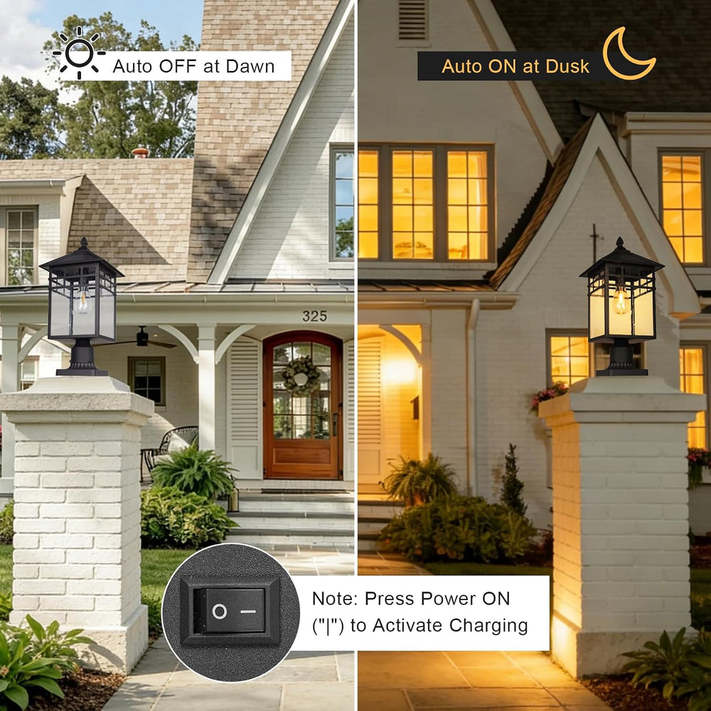 Solar Outdoor Post Lantern Light, Modern Exterior Pillar Lighting with Black ...