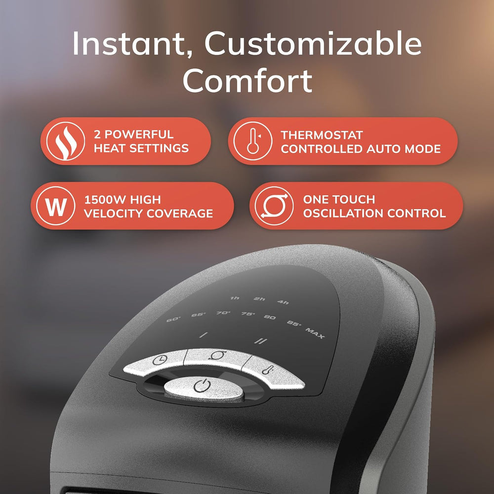 Lasko 1500W Ceramic Tower Space Heater with Remote, Thermostat, Timer & W...