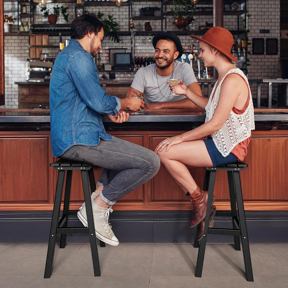 nalone 29 Inch Outdoor Bar Stools Set of 2, HDPE Bar Chairs with Footrest, We...