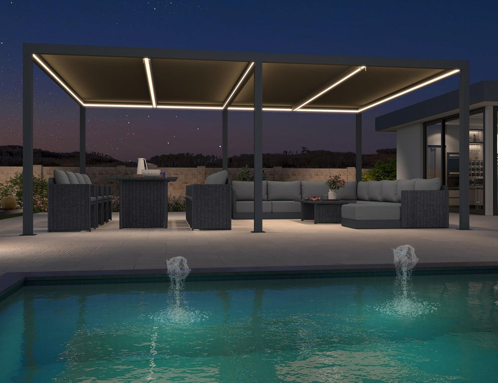 PURPLE LEAF Louvered Pergola 14' x 20' 94AS LED Strip Light Windproof