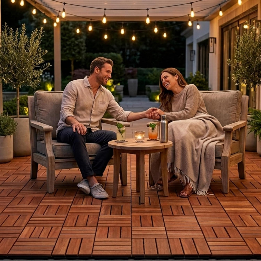 Jurax Interlocking Wood Deck Tiles, 10Pcs Patio Flooring, Red Oak