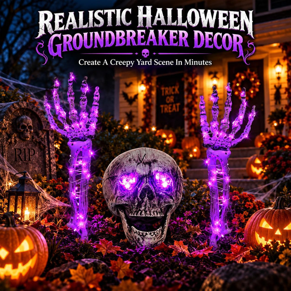 FLYSNK Lighted Halloween Skeleton Groundbreaker Decorations Outdoor, Spooky S...