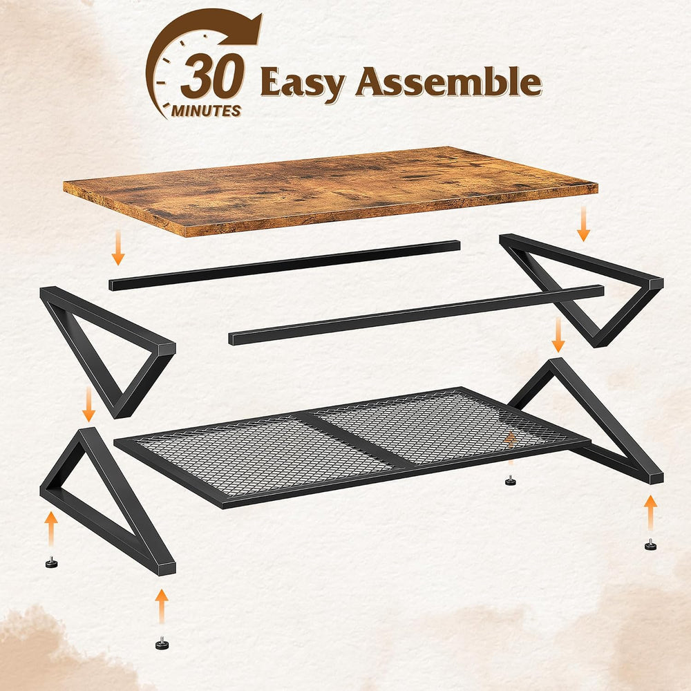 EnHomee Coffee Table, Storage & Shelf, X-Frame Stability, Rustic Brown