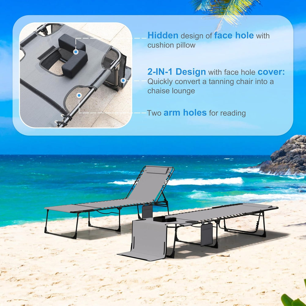 MUPATER Patio Chaise Lounge Chair for Outdoor with Face Hole, 4-Fold Adjustab...