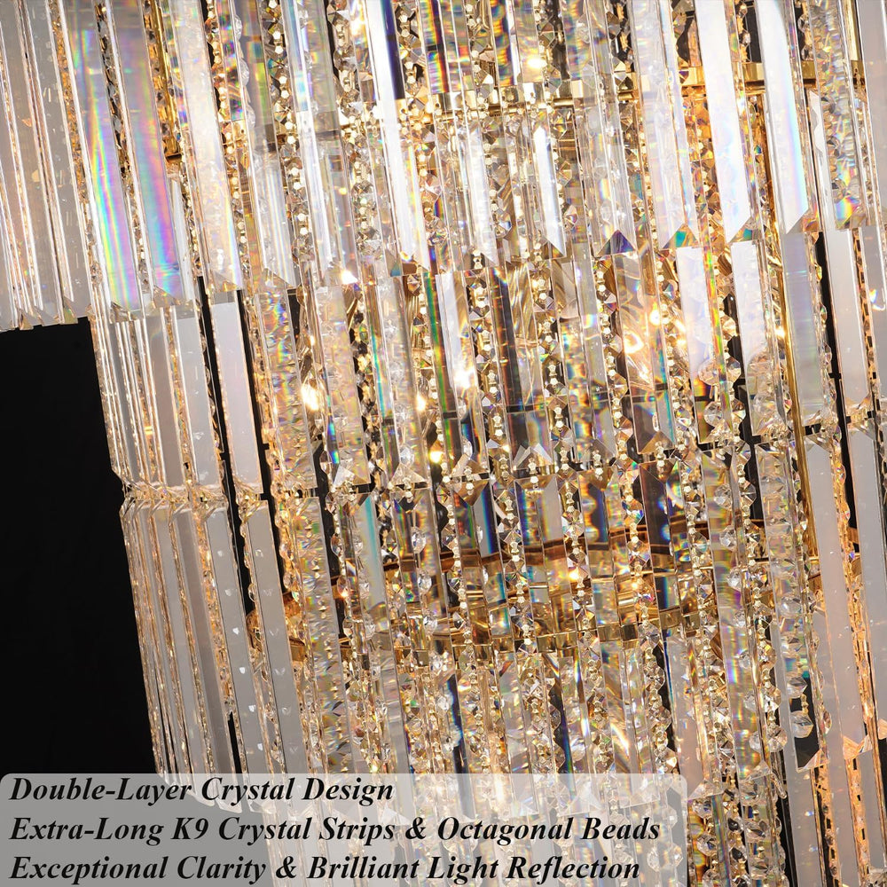 Gold Long Crystal Chandelier for High Ceiling, H49 inch Modern Large Chandeli...