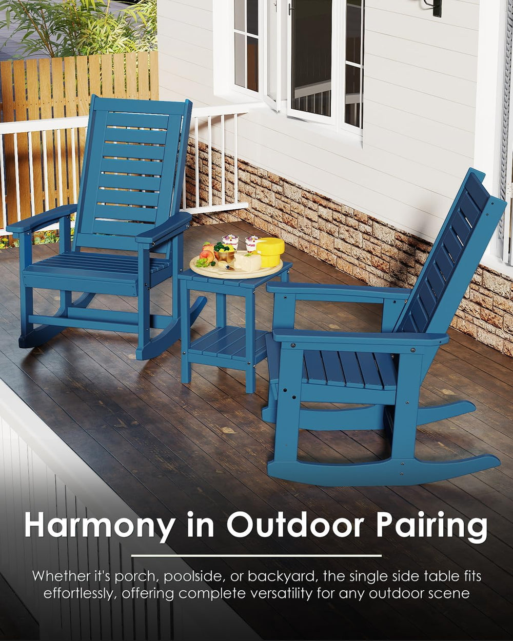 GREENVINES Outdoor Side Table, HDPE 2-Tier Adirondack Tables, Blue