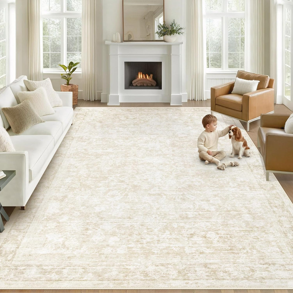 8x10 Area Rugs for Living Room: Washable Large Vintage Floral Rug Low Pile No...