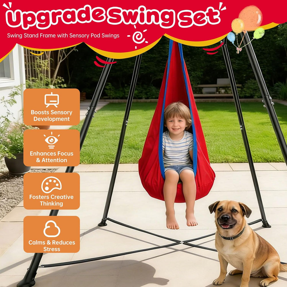 Sensory Swing Stand with Pod Swing, Metal Sensory Swing Set Frame for Indoor ...
