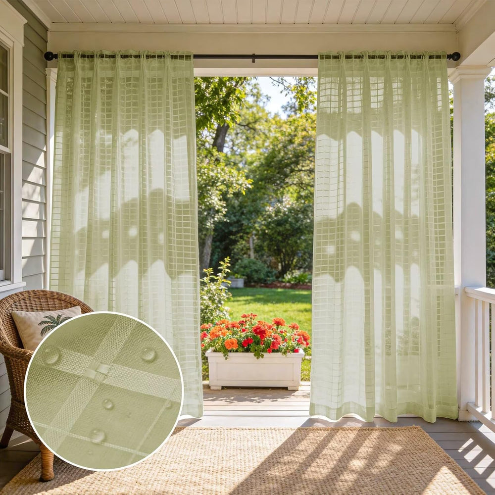 4 Panels Outdoor Sheer Curtains for Patio, Jacquard Check Curtains for Patio ...
