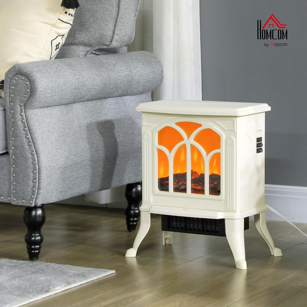 HOMCOM 17" Freestanding Electric Fireplace Stove 750W/1500W Beige