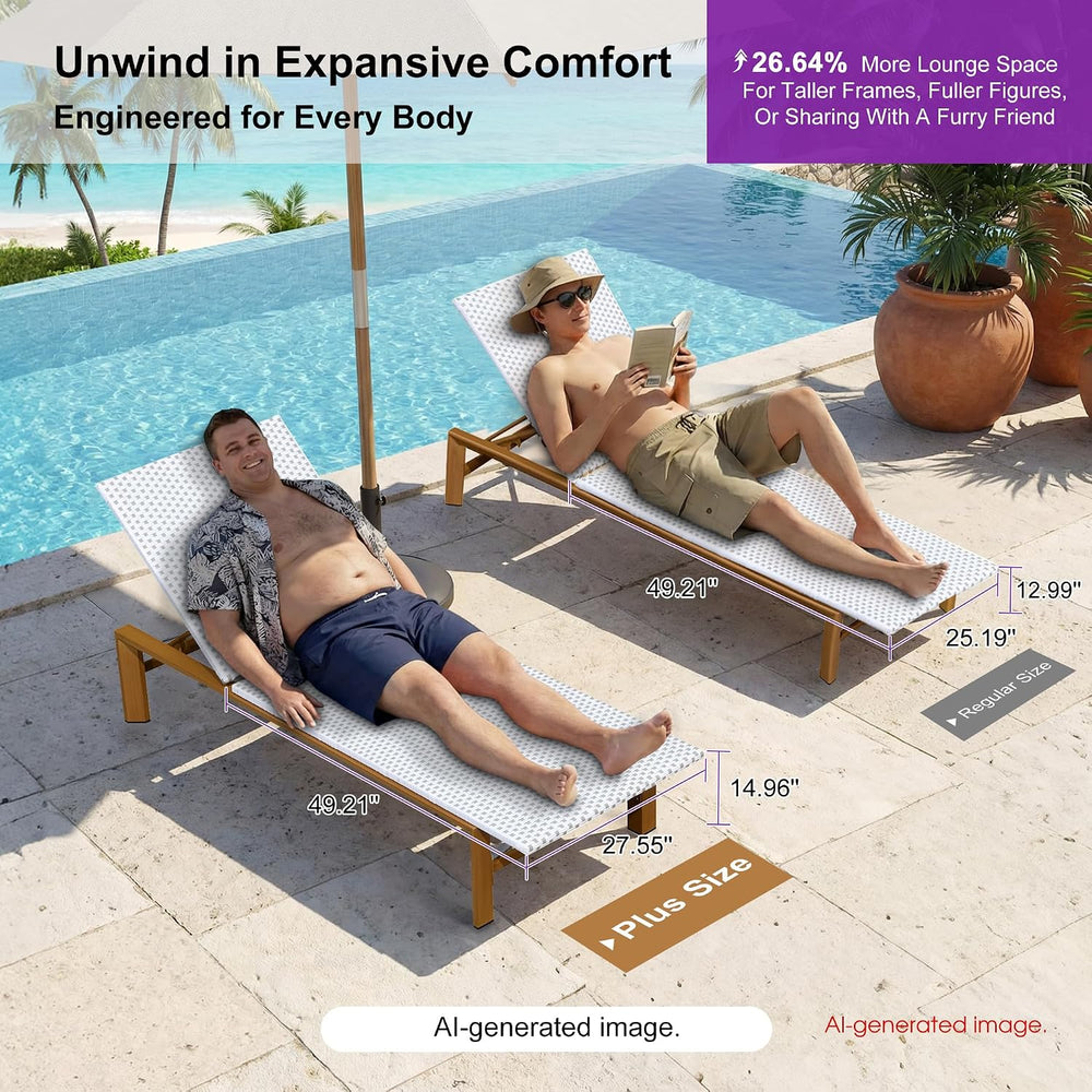 PURPLE LEAF Extra Wide Patio Chaise Lounge French Rattan Set of 2, White