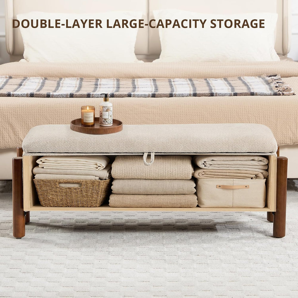 47'' Modern Storage Ottoman Benches with Walnut Wood Legs Ottoman Ben...