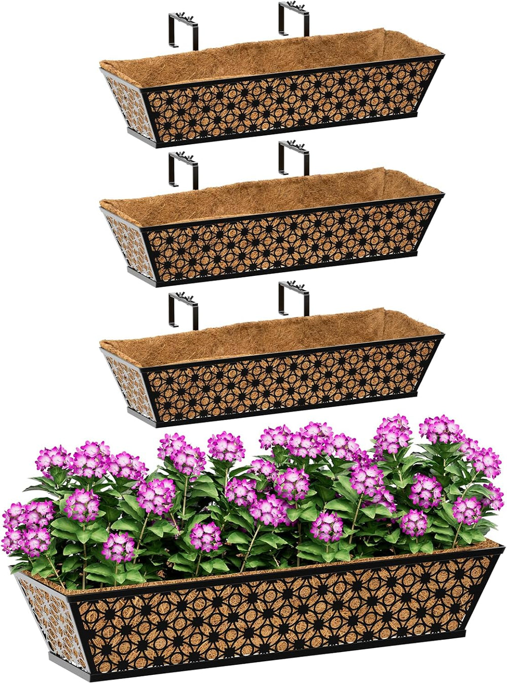 SPECILITE 24" Adjustable Metal Window Railing Planters Boxes, 4 Pack